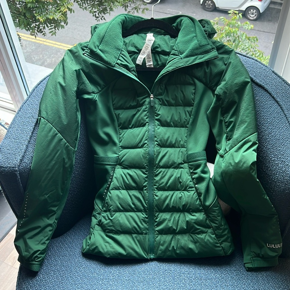 Barely worn Lululemon down for it all jacket, size 2, gorgeous green